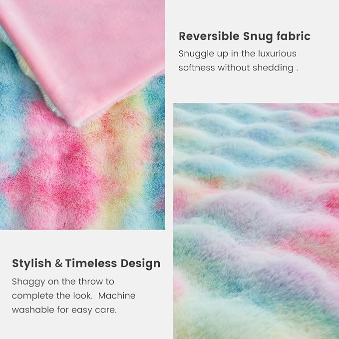 Cozy Bliss Faux Fur Throw Blanket for Couch, Fuzzy Soft Plush Thick Bubble Blanket for Sofa Bedroom Living Room,50 * 60 Inches Tie-dye Rainbow