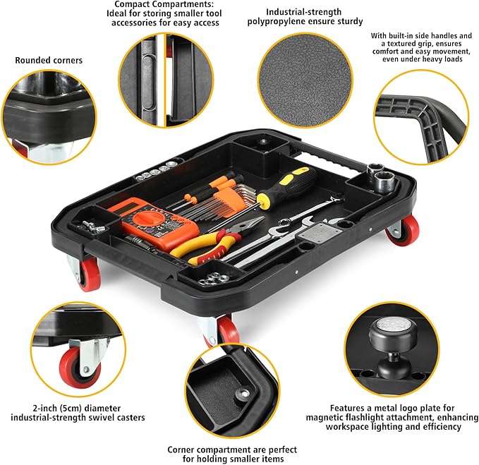ELAFROS Tool Creeper Rolling Tool Tray With 4 Swivel Casters Caddy Tray For Automotive, Mechanics, DIY enthusiasts, and garages,55 lbs Capacity