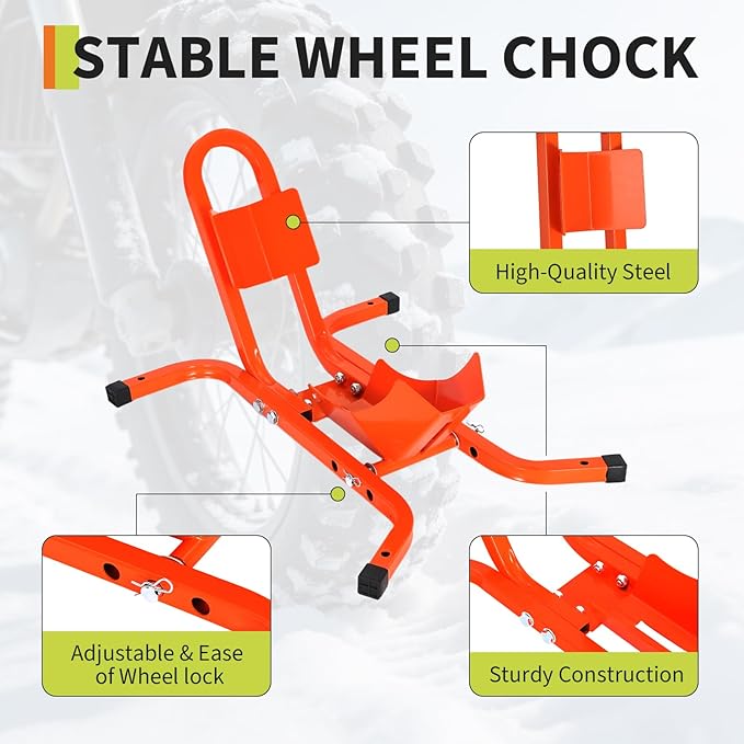 1800 Lb Capacity Heavy Duty Motorcycle Wheel Chock – Dirt Bike Wheel Chocks Adjustable 16"-21" Tire Fit for Cruisers, Dirt Bikes & ATVs, Rust-Resistant Steel Trailer & Garage Mount,Orange