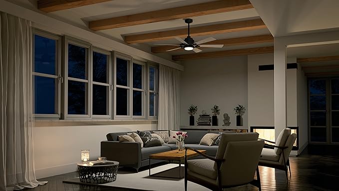 Kichler 52 Inch Gentry Lite LED Ceiling Fan and Etched Cased Opal Glass in Weathered Zinc with Weathered White Walnut Blades
