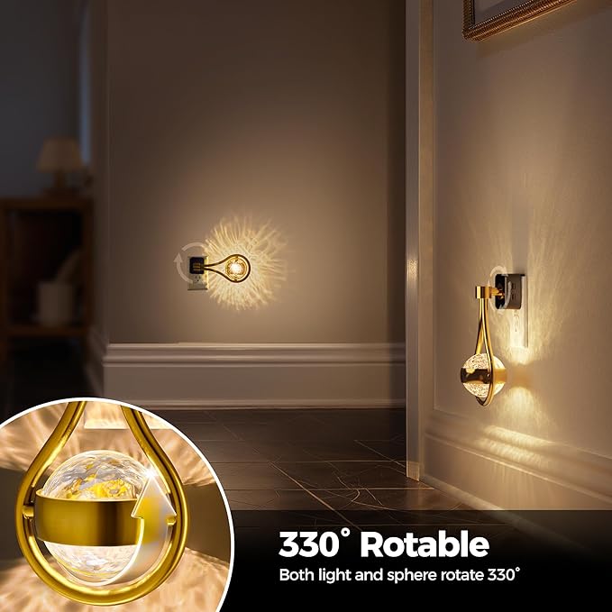 Briignite LED Night Lights Plug into Wall, 330° Rotating Night Light with Dusk to Dawn Sensor, 0-100LM Dimmable Nightlight Adjustable Brightness, 3000K Warm White for Hallway, Bedroom, Stairway, 2pack