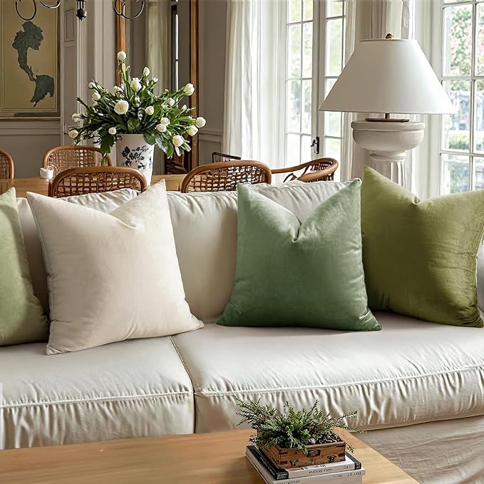 MIULEE Velvet Throw Pillow Covers 16x16 Inch Pack of 2 Sage Green | Soft Solid Small Decorative Pillow Covers, Modern Luxury Home Decor, for Couch Chair Sofa Bedroom Livingroom Car