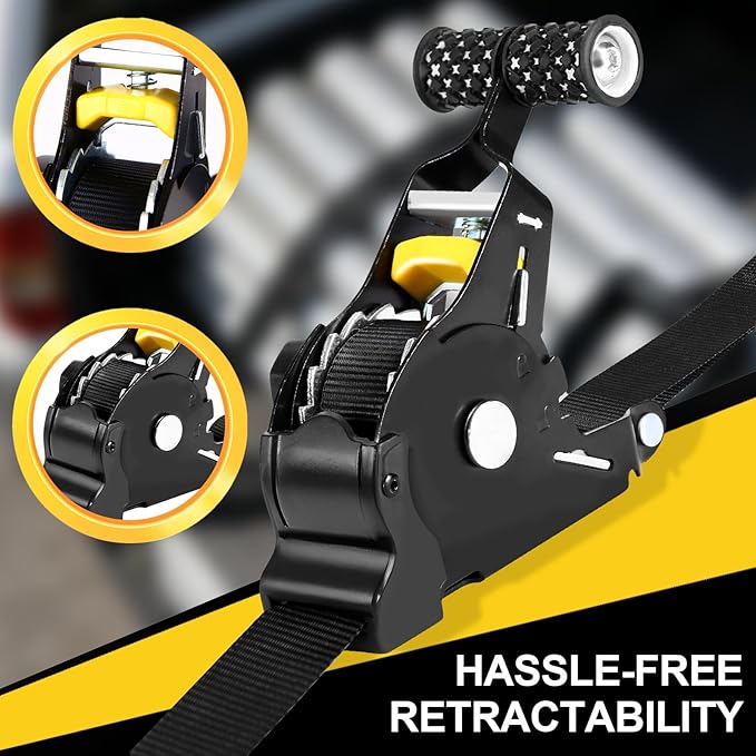 Retractable Ratchet Straps,1" x 10' Heavy Duty Ratchet Straps Self Retractable Tie Down Straps with Soft Loops for Motorcycle, Truck,Trailer(4-Pack)