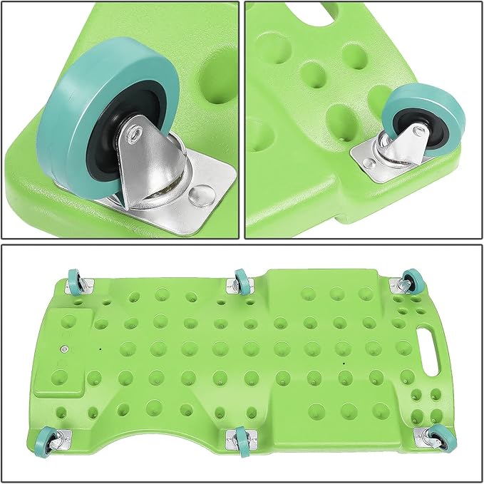 DNA MOTORING 40Inch Low Profile Plastic Rolling Garage Shop Creeper with Padded Headrest,Tool Trays & 6pcs Casters,Green, TOOLS-00218