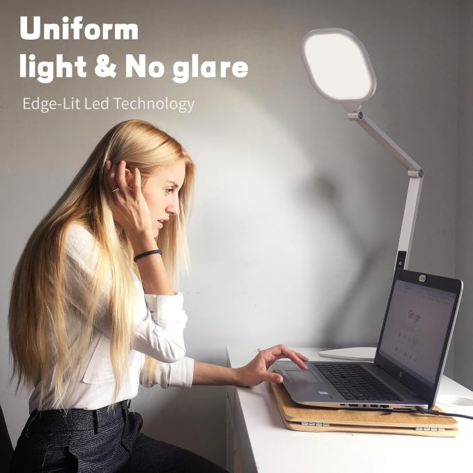 LitONES LED Desk Lamp for Home Office, Soft Edge-lit Design - Modern Style | Eye-Caring Diffused Light, Professional Computer Light for Reading, Crafts & Zoom, Dimmable with 30 Modes, Memory & Timer