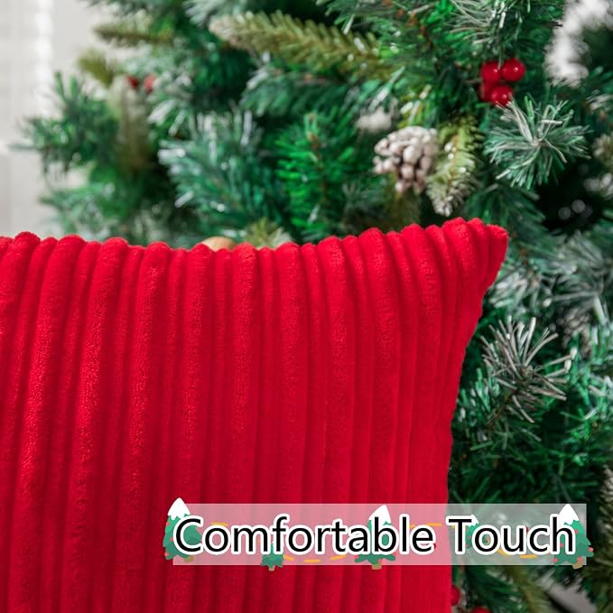 UGASA Valentines Corduroy Striped Soft Soild Decorative Square Throw Pillow Covers Set Cushion Cases Pillowcases for Sofa Bedroom, 1 Pc, 26x26inch, Red