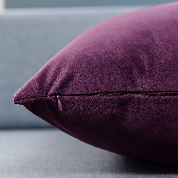 26x26 Decorative Velvet Euro Throw Pillow Covers Set of 2,Eggplant Purple | JUSPURBET Cozy Soft Couch Covers with Invisible Zipper for Modern Couch Sofa Bed Living Room Bedroom Home Decor