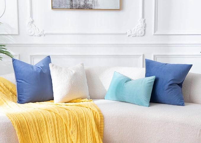 JUSPURBET 28x28 Decorative Velvet Throw Pillow Covers Cases Set of 2,Blue | Cozy Soft Euro Cushion Covers with Hidden Zipper for Couch Sofa Bed Living Room Bedroom Home Decor