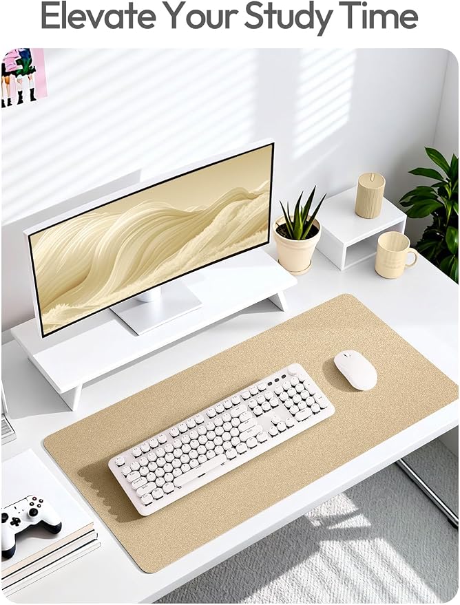 YSAGi Leather Desk Pad Protector, Office Desk Mat, Large Mouse Pad, Non-Slip PU Leather Desk Blotter, Laptop Desk Pad, Waterproof Desk Writing Pad for Office and Home (Gold, 31.5" x 15.8")