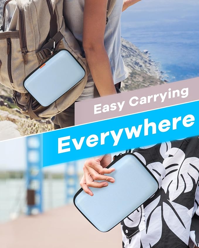 Shockproof Hard Shell Carrying Case - Light-Blue Case for External Hard Drive, Power Bank, Charger, Cable, Cell Phone, Electronic Accessories - Larger Capacity Storage Pouch Portable Travel Bag