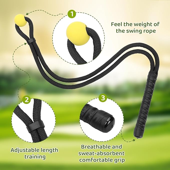 HOMIEE Golf Rope Swing Trainer Set, Golf Swing Training Aid & Swing Correcting Arm Band, Improve Speed, Tempo, Rhythm, Flexibility and Strength, Golf Gifts for Golfers of All Levels