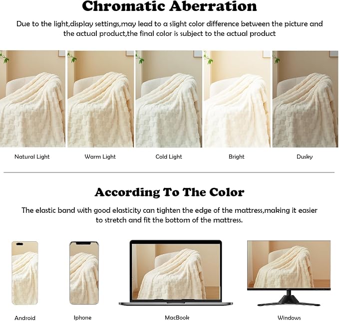 NEWCOSPLAY 3D Checkered Flannel Throw Blanket, Ivory Checkered, 50"x70" | Super Soft Cute Lightweight Decorative Premium Silky Fleece Blanket for Couch Sofa Bed, Gift for Women Men, All Season Use