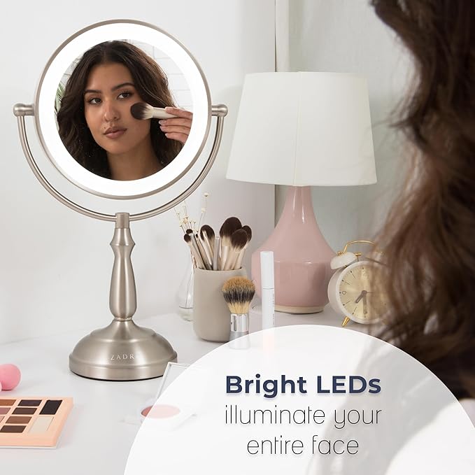Zadro 11" Makeup Mirror with Lights and Magnification Dimmable Touch LED Lighted Makeup Mirror with Magnification (Large | 11" x 17" | 5X/1X, Polished Nickel)