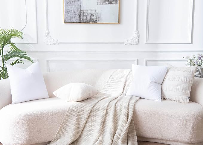 Throw Pillow Covers Set of 2 for Couch Bed Velvet Cushion Cover 14x14,White | Decorative Pillow Covers with Invisible Zipper for Sofa Living Room Bedroom Home Decor Modern