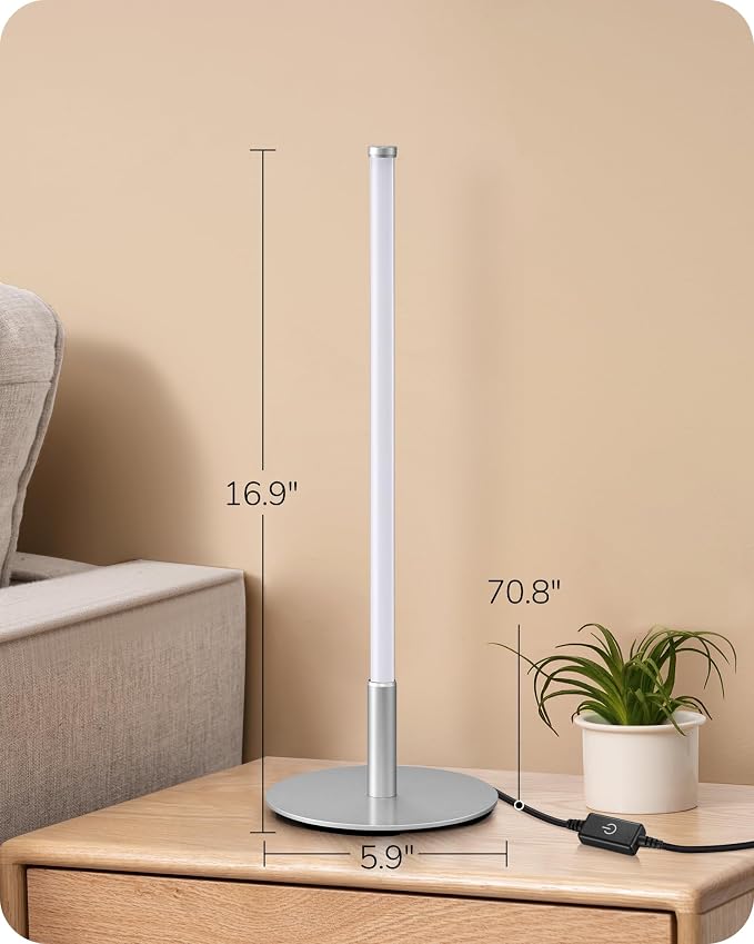 EDISHINE Upgraded LED Table Lamp, Stepless Dimmable Bedside Lamp with 3 Color Temperature, Modern Nightstand Lamp, Desk Lamp for Bedroom, Living Room, Corner, Gift, Metal Finish, Silver, 6W | 3 Color Temperature, Stepless Dimmable, 6W, Metal Finish, Sl...