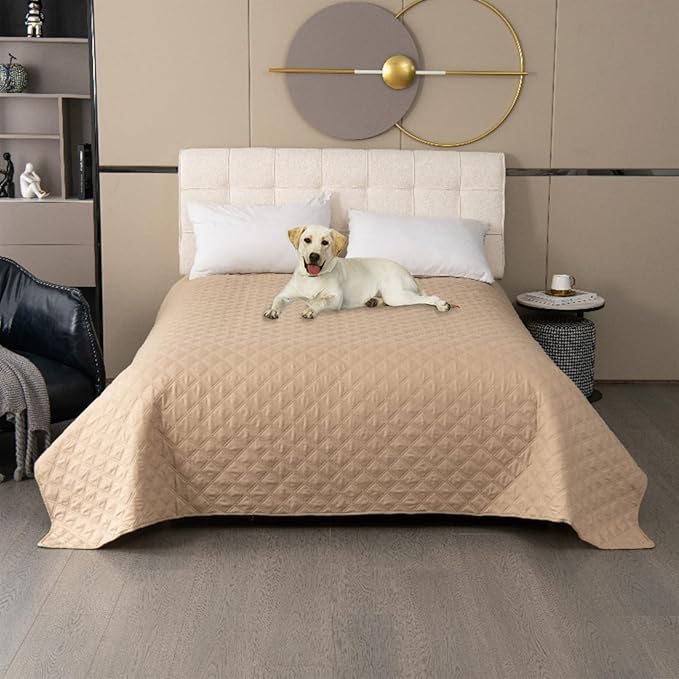 GIBZ Waterproof Dog Bed Cover Anti Slip Pet Furniture Protector Blanket Washable Thick Quilted Mat, Khaki, 259x208cm
