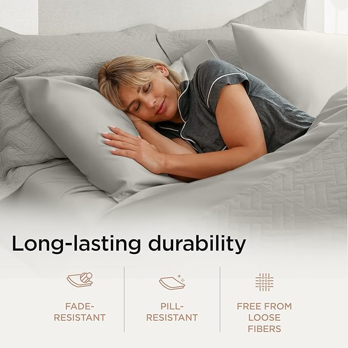 Threadmill Luxury 800 Thread Count Queen 100% Cotton Sheets - Moonrock Grey Sateen Weave Bed-Sheets, Better Than Egyptian Cotton,4 Pc Solid Soft Bed Set, Fits 16" Deep Pocket