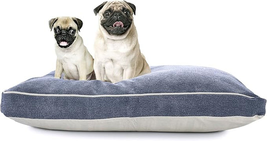 36" Blue and White Solid Stonewash Pillow Dog Bed with Removable Cover
