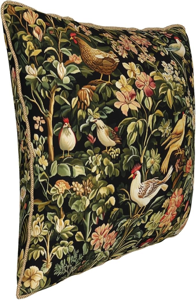 Vintage Floral Animal Velvet Pillow Covers 20x20 Inch Black Green Flowers Leaf Throw Pillows for Couch Farmhouse Cushion Covers Pillowcase Boho Chinoiserie Pillow Cases for Sofa Bed Outdoor Decor