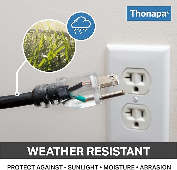 THONAPA 12 Gauge Heavy Duty Extension Cord 10 Ft, SJTOW Oil Resistant & Flame Retardant Black Extension Cord with 3 Prong 10 Foot, 12/3 Black Outdoor Electrical Cable Great for Farm, Ranch & Workshop