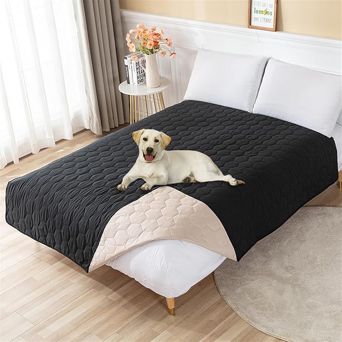 GIBZ Waterproof Dog Bed Cover Anti Slip Pet Furniture Protector Washable Blanket Large Soft Quilted Mat, Black, 130x210cm