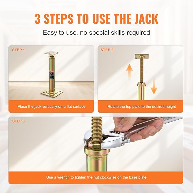 VEVOR House Floor Jacks, 4 PCS Post Floor Joist Jacks for Leveling, 11.6"-16" Height Range, Total Support up to 10000 LBS, Galvanized Telescoping Screw Jacks for Temporary Support