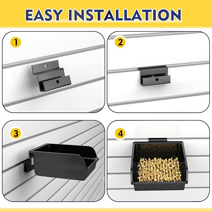 12 Pack Slatwall Bins with Hooks Plastic Slatwall Organizer Slatwall Containers Workbench Bins for Slat Wall Organizing Hardware, Garage, Craft Room, Tool Shed, Hobby Supplies (12, Black)