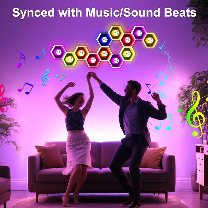 Hexagon LED Lights - 12 Pack Smart APP Gaming Decor | Gaming LED Light with Remote Control & Music Sync Honeycomb Shape Hexagon Wall Lights for Bedroom, Living Room Wall