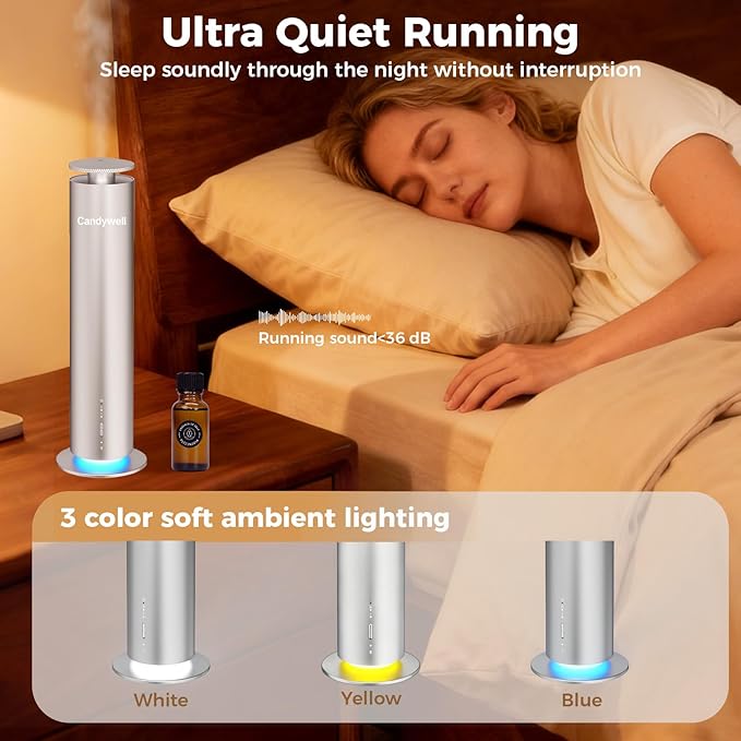 Waterless Scent Diffuser, Essential Oil Diffuser Machine - Cold Air Diffusion Tech for 1500 Sq Ft Large Room, Home, Office, Hotel & Spa, Starter Kit Includes 1 Scent Oil & Remote Control & APP