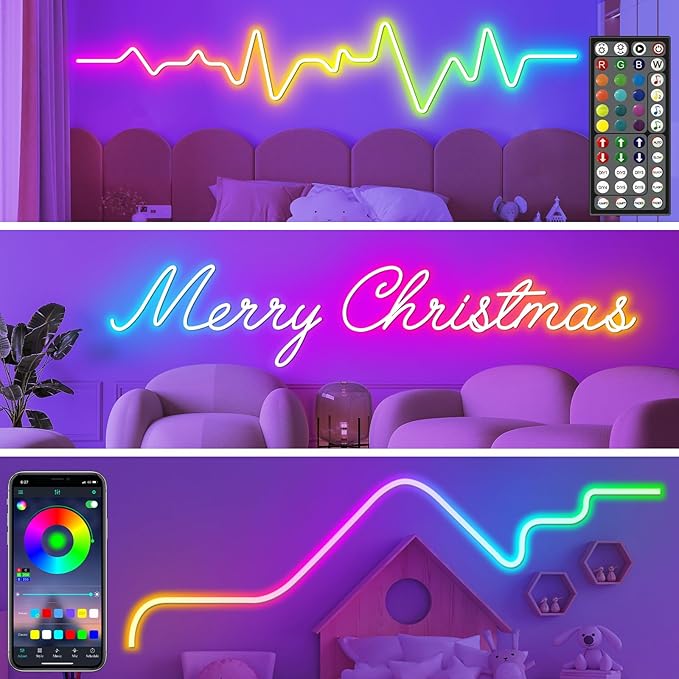 LETIANPAI 20Ft Neon Rope Lights,Flexible Led Rope Lights Control with App/Remote,Multiple Modes Music Sync Gaming RGB Led Neon Lights for Bedroom Outdoor