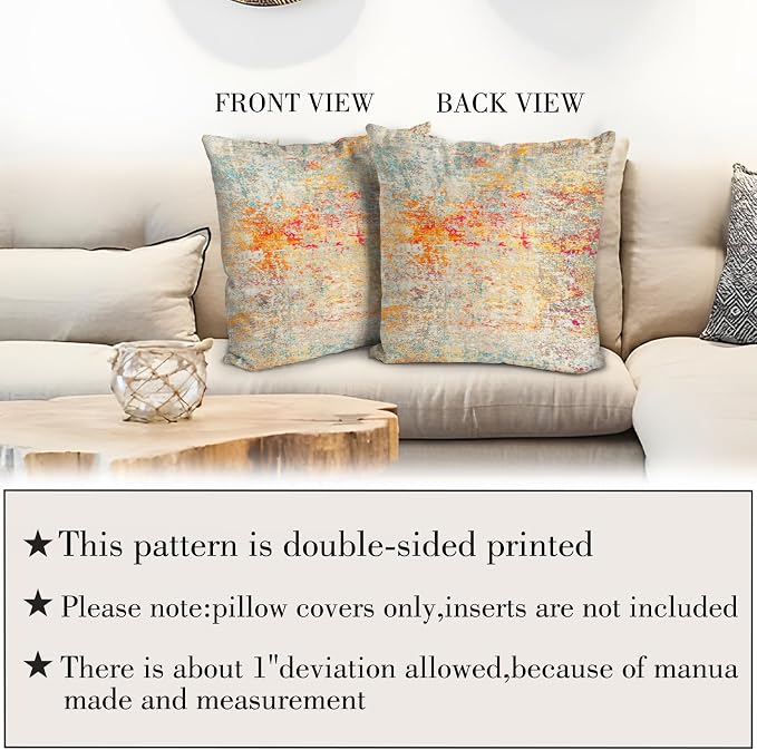 Boho Floral Throw Pillow Covers 18x18 inch Set of 2,Cream Boho Rug Geometric Floral Pattern Decor Double Sided Pattern Cushion Cover Soft Pillow Case Living Sofa Room Bed Square Pillow Cover
