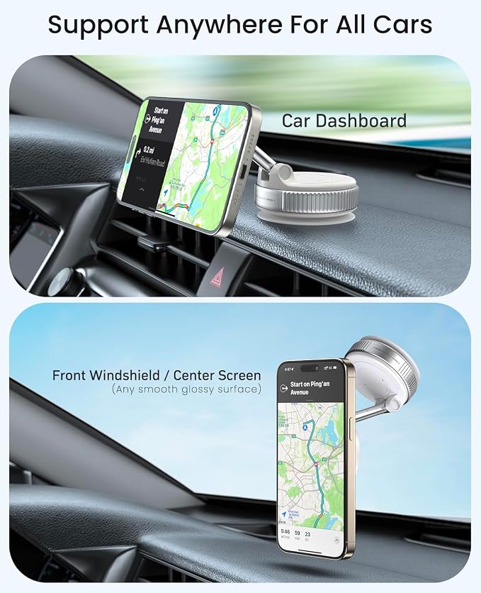 Jononser Magnetic Car Phone Mount, Compact Foldable Phone Holder with Strong Nano Adhesive & N52 Magnet, 360�� Adjustable Dashboard/Windshield Mount for iPhone 17/16/15/14/13/12 & MagSafe Devices