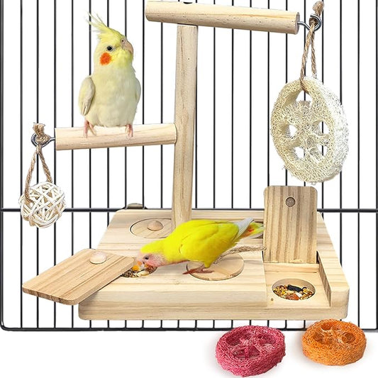 Bird Foraging Toys Parrot Enrichment Puzzle Toy Bird Playground Exploring Platform with Perch Chewing Toy for Small Birds Parakeet Cockatoo Budgie