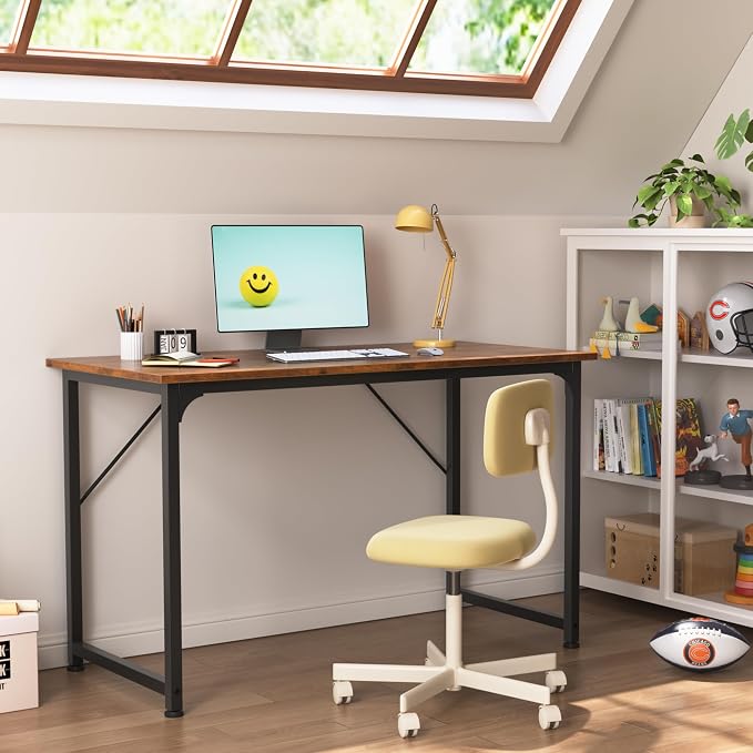 Huuger Computer Desk, 40 Inch Office Desk, Gaming Desk with Storage, Writing Desk Work Desk for Home Office, Study, Modern Simple Desk, Large Legroom, Metal Frame, Rustic Brown