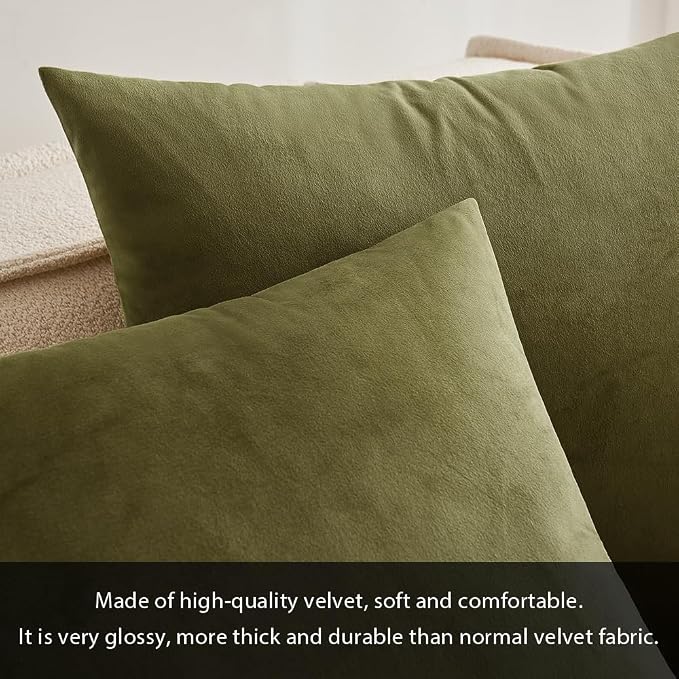 MIULEEVelvet Soft Euro Throw Pillow Covers 24x24 Inch Light Olive Green | Pack of 2 Solid Decorative Euro Sham, Modern Luxury Home Decor, for King Bed Sofa Couch Bedroom Livingroom