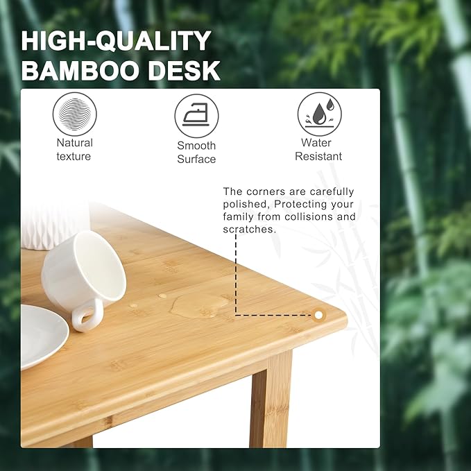 Nnewvante 47 Inch Computer Desk, Bamboo Writing Desk | Modern Simple Work Desk, for Home Office, Gaming Desk Study Table