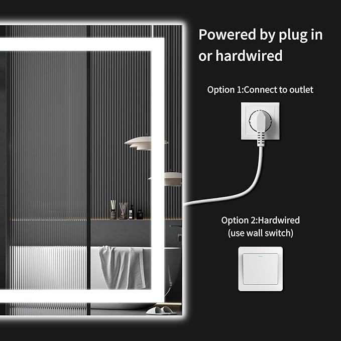 24"x36" LED Bathroom Mirror with Lights, Dimmable, Anti-Fog, Lighted Bathroom Vanity Mirror for Wall, Backlit + Front Lit, Memory Function, Shatter-Proof, Tempered Glass