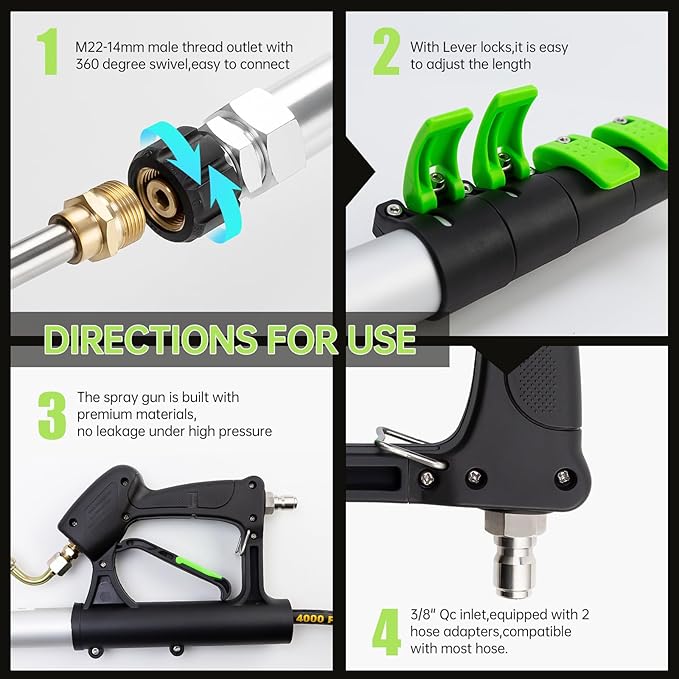 Realyou 24 FT Pressure Washer Telescoping Wand with Pressure Washer Extension Wand, Gutter Cleaner Tool, 5 Spray Nozzle Tips, 2 Hose Adapters, Support Belt and Bursh Head