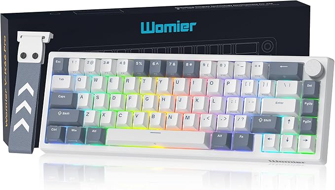 Womier 60% Gaming Keyboard Wired, Creamy Mechanical Keyboard QMK/VIA | Hot Swappable Gasket Mount RGB Key board & Translucent Keycaps POM Linear Switch for Windows/MAC (VK66 PRO White)
