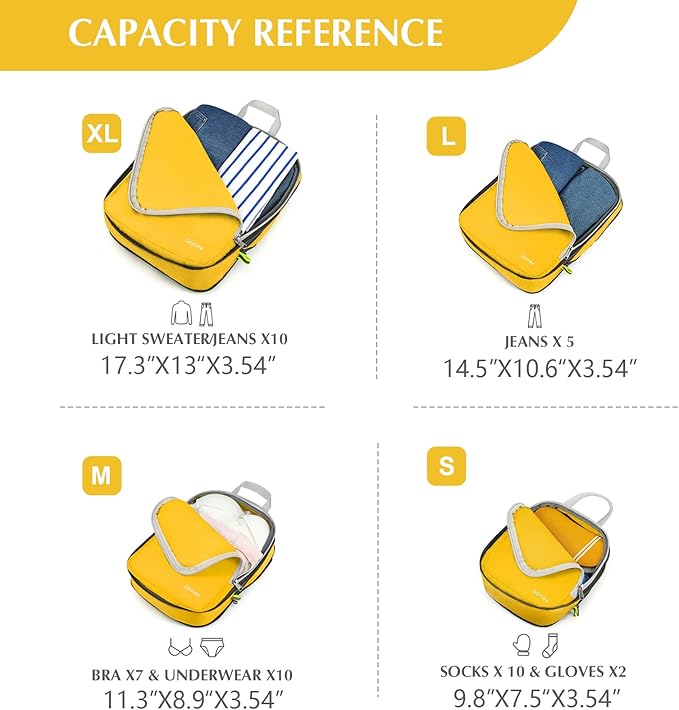 Gonex Compression Packing Cubes, 3pcs/4pcs Expandable Storage Travel Luggage Bags Organizers