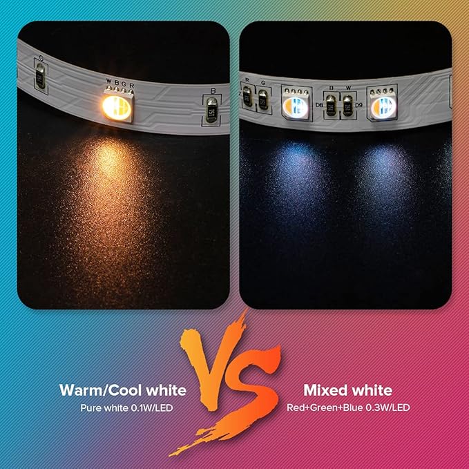 BTF-LIGHTING RGBW Bluetooth Music APP 65.6FT LED Strip Lights RGB+ Warm White 3000K 4 Colors in 1 LED Color Changing Lights Strip for Bedroom, Desk, Home Decoration, with Remote and 12V Power Supply