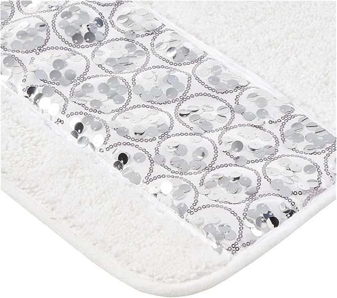 Zahari Home Sinatra Modern Bathroom Rug Classic Luxury Bath Rug Contemporary Decor Stylish Bath Mat for Shower Unique Design White Bathroom Rug Bath Shower Tub Decor Bling