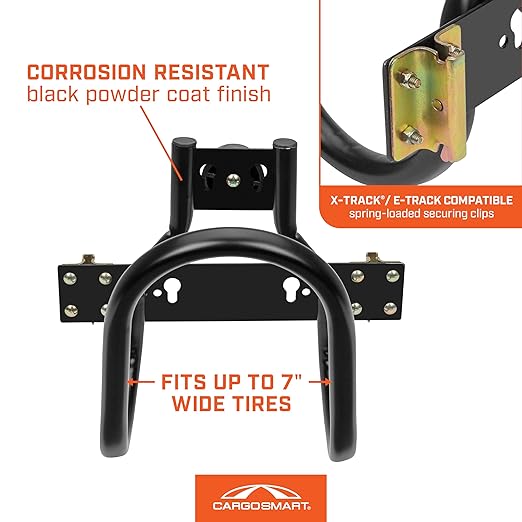 CargoSmart Motorcycle Wheel Chock — Connects to X-Track and E-Track Systems — Fits Up to 7” Wide Tires