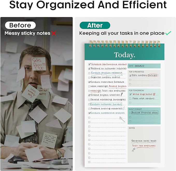 Taja To Do List Notepad, Undated Daily Planner for Work and Goal Setting | Greenery Sway, 52 Sheets, 9.8" x 6.5" , for Office, Home and school, Daily Task Planning, Notes and Everyday Organization