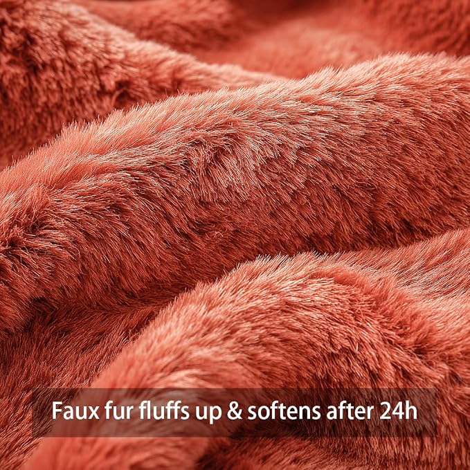 Fall Pumpkins Decorative Pillow Covers 18x18 Set of 2, Dark Rust Red Soft Plush Faux Fur Wool Farmhouse Throw Cushion Cases for Autumn Thanksgiving Holiday Home Decorations