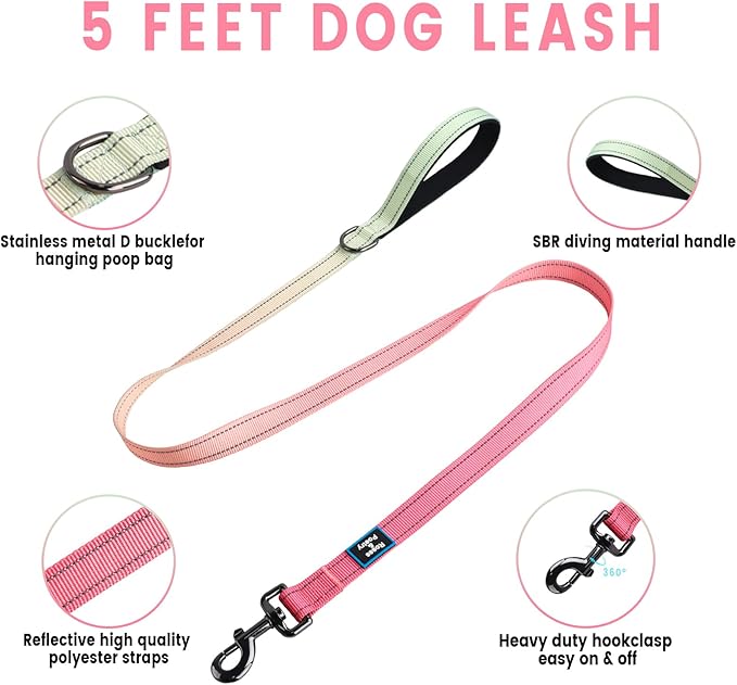 Roses&Poetry Puppy Dog Harness and Leash Set, No Pull Dog Harness Adjustable Reflective, Dog Halter Harnesses Comfort Padded Handle, Pet Harness for Training Outdoor Walking（Pink-XS