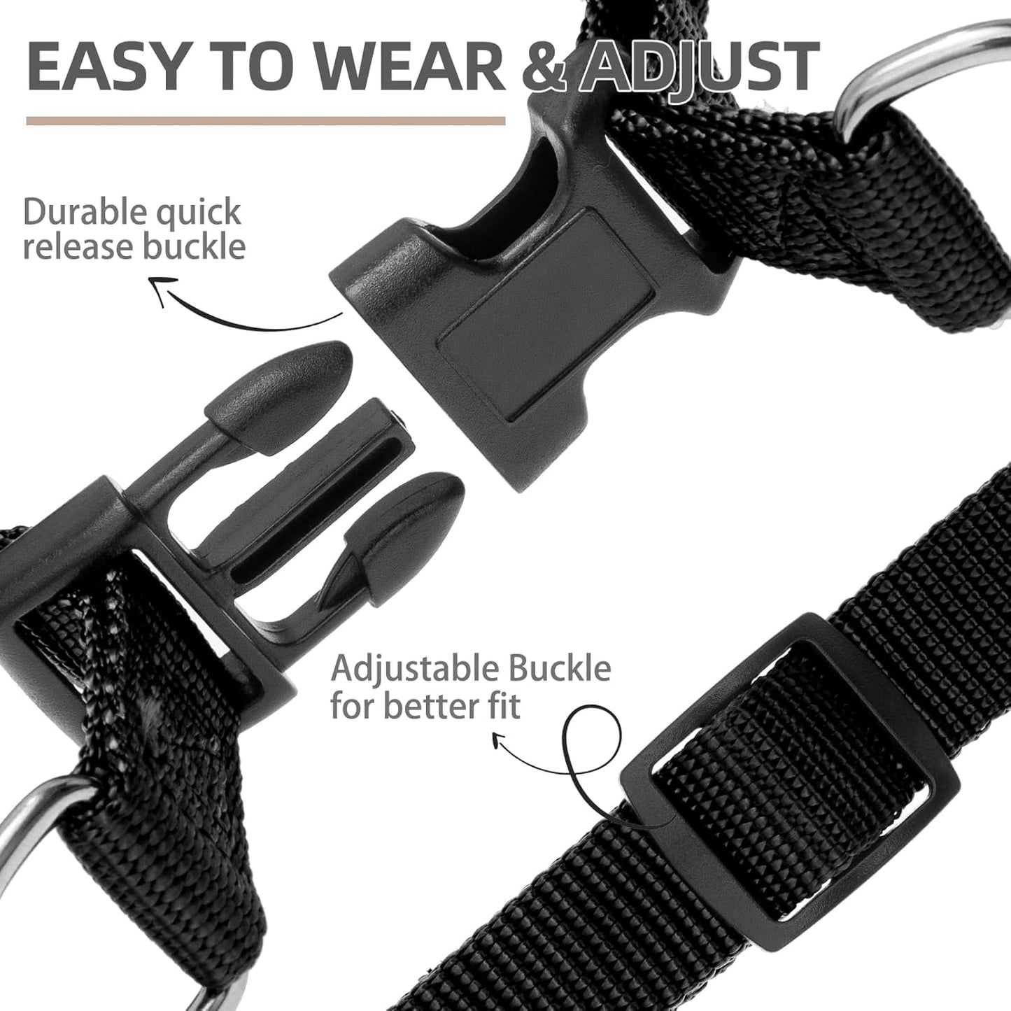 PUPTECK No Pull Dog Harness Soft Adjustable Basic Nylon Step in Puppy Vest Outdoor Walking with ID Tag and A-ir Tag Case, Black, L