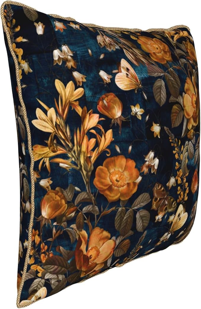 Vintage Floral Velvet Pillow Covers 20x20 Inch Blue Brown Leaf Flowers Throw Pillows for Couch Farmhouse Cushion Covers Pillowcase Butterfly Plant Leaves Pillow Cases for Sofa Bed Outdoor Decor