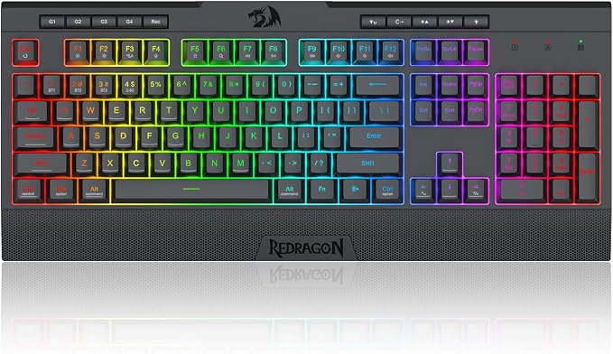 Redragon K525 PRO RGB 3-Mode Wireless Membrane Gaming Keyboard with Multimedia Keys, Linear Mechanical-Feel Switch, 4 Extra On-Board Macro Keys, Dedicated Media Control, Ergonomic Wrist Rest