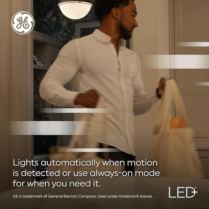 GE LED+ Motion Sensor LED Light Bulbs, 12W, Outdoor Security Lights, Daylight, A21 (2 Pack)